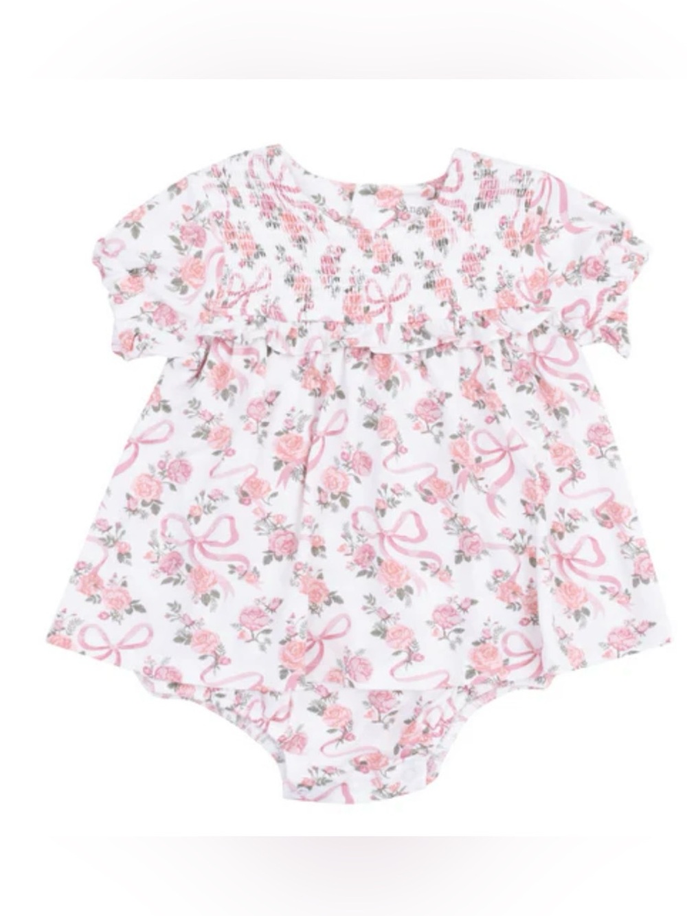 Angel Dear Baby Girl Floral One-Piece Romper with Smocked Yoke